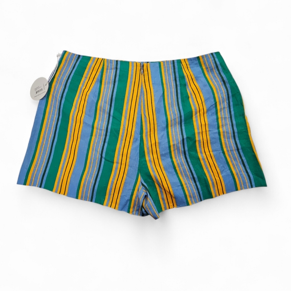 Staud Oscar Striped Linen Shorts In Blue And Orange Ibiza Stripe Size 16 NWT - Picture 7 of 14